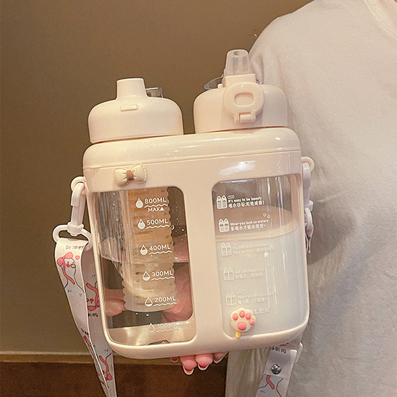 Water Filter Straw - 귀여운 더블 음료 플라스틱 물병, 빨대