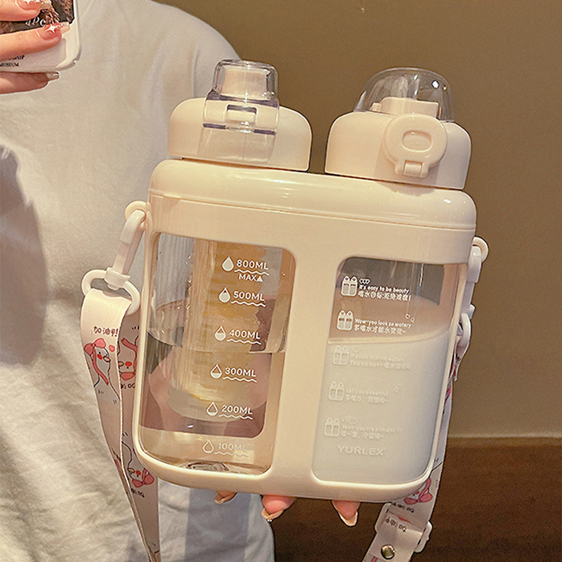 귀여운 더블 음료 플라스틱 물병, 빨대 티 필터, 휴대 - Water Filter Straw 리뷰 및 가격