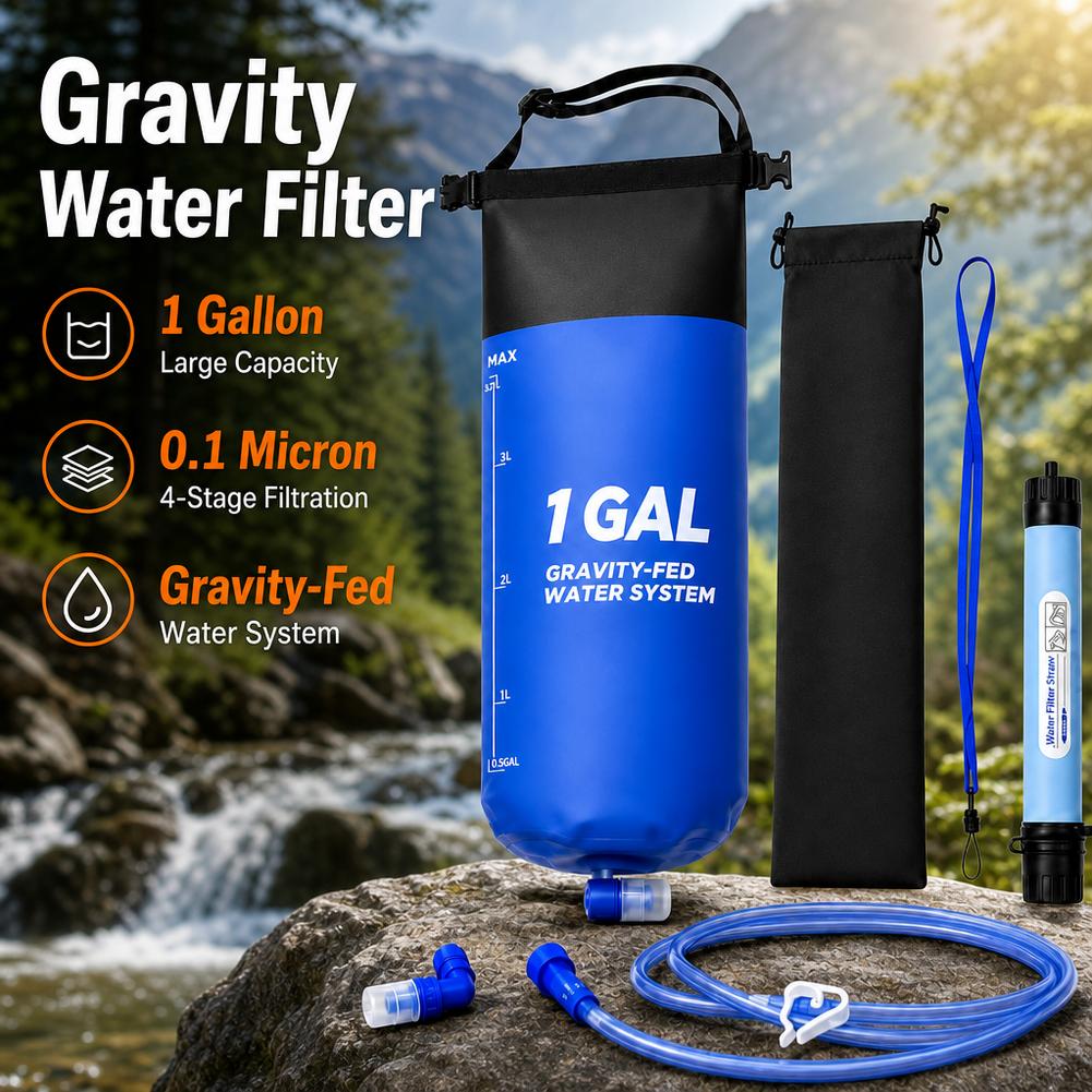 캠핑용 중력식 물주머니 (물 필터 및 호스 포함) 접이 - Water Filter Straw 리뷰 및 가격