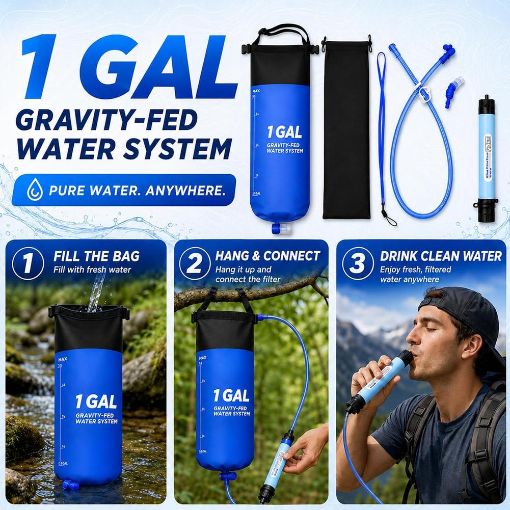 캠핑용 중력식 물주머니 (물 필터 및 호스 포함) 접이 - Water Filter Straw 리뷰 및 가격